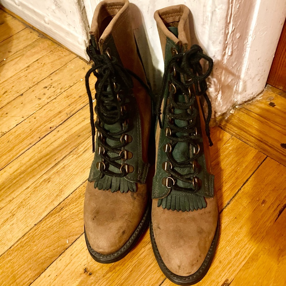 Cute genuine leather vintage two tone roper boots